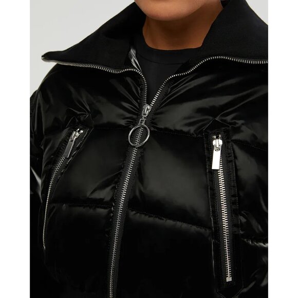 WeWoreWhat Cropped Puffer Jacket Black Womens Size S Zip Front Quilted Coat - Picture 15 of 16